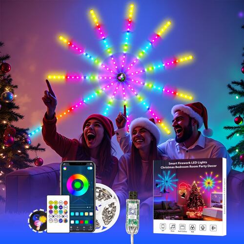 Smart Firework LED Strip Light with Remote & App Control, Music Sync Light for Home Decoration