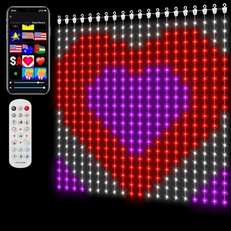 Smart DIY Pattern LED String Lights Curtain Usb Remote Control App Curtain String Light Fairy Music Party Concert Festival Decor