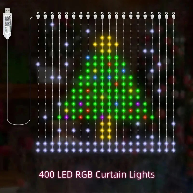 Smart DIY Pattern LED String Lights Curtain Usb Remote Control App Curtain String Light Fairy Music Party Concert Festival Decor