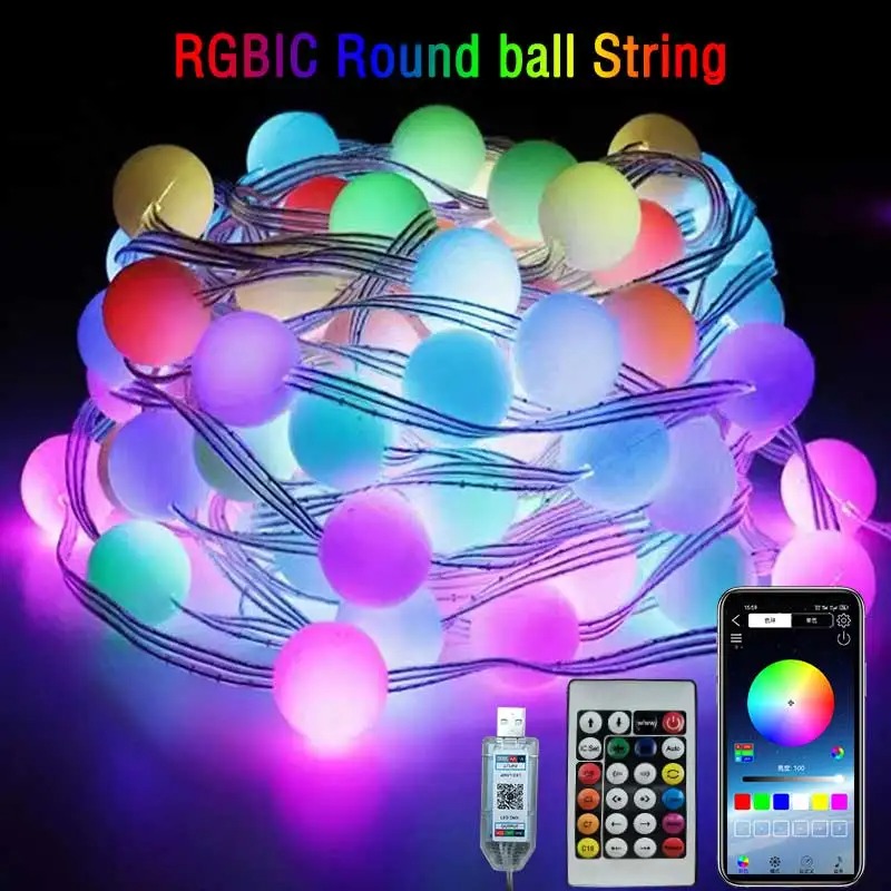 Smart RGB LED String Lights WS2812B Bluetooth APP Control USB Music Sync Waterproof Outdoor Christmas Party Decor