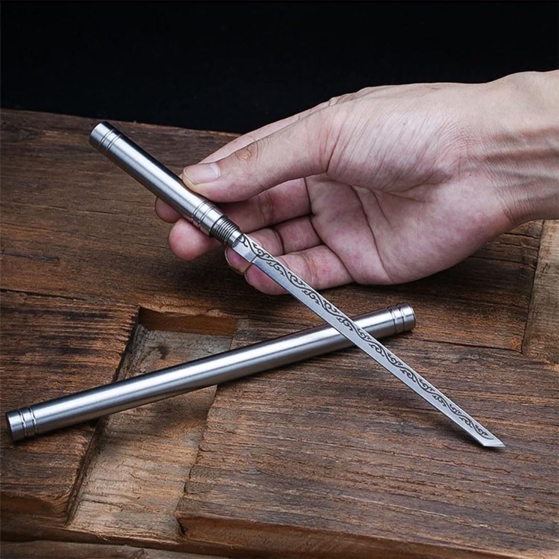 All-Steel Overlord Stick Knife Portable Fruit Knife Tea Knife Longquan Laser Pattern Overlord Knife Tea Ceremony Toy Metal Ornament