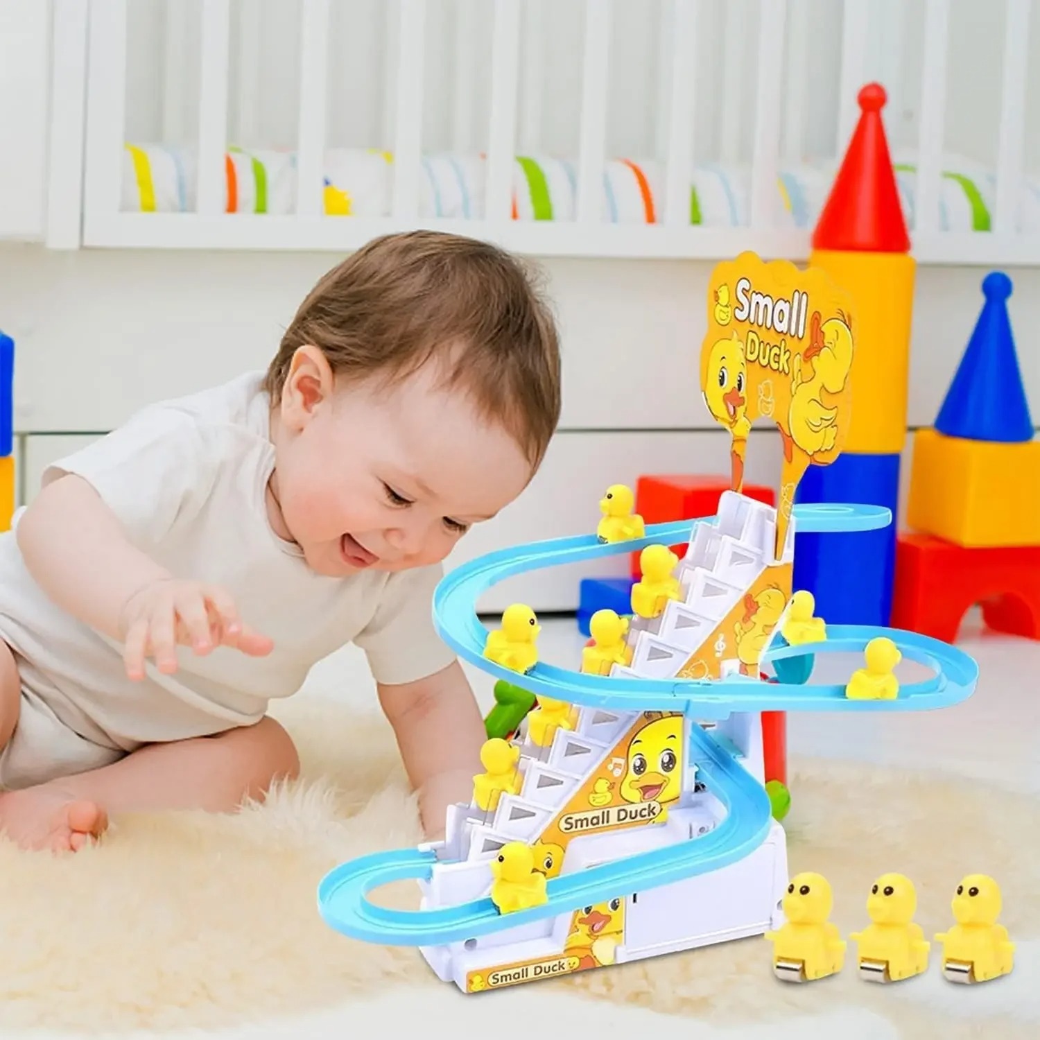Children's ducklings climb stairs, cute ducks climb stairs, baby electric singing toys, duck slides