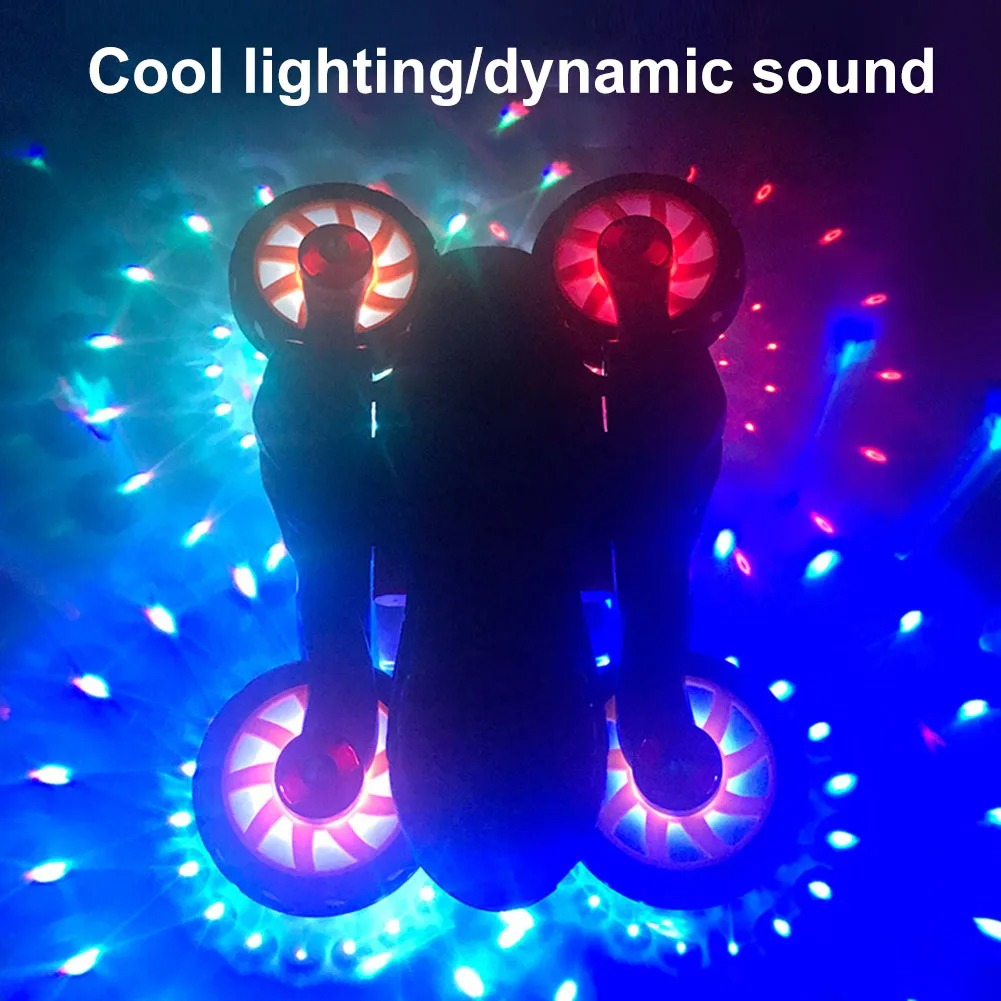 Auto-Rotating Wheels Motorcycle Model with LED Light and Music 360° Spinning Transforming Motorcycle for Children Kid Toddler