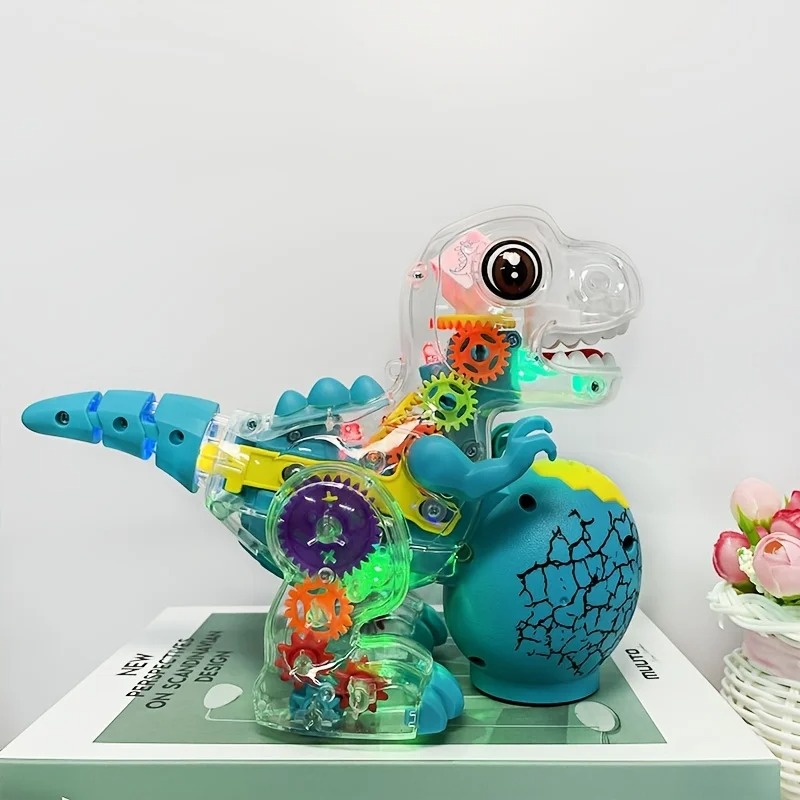 Transparent Dinosaur Toy，Can also be used for indoor decorative items，With Xuncai Lighting，Music and Auto Steering Function，Chri