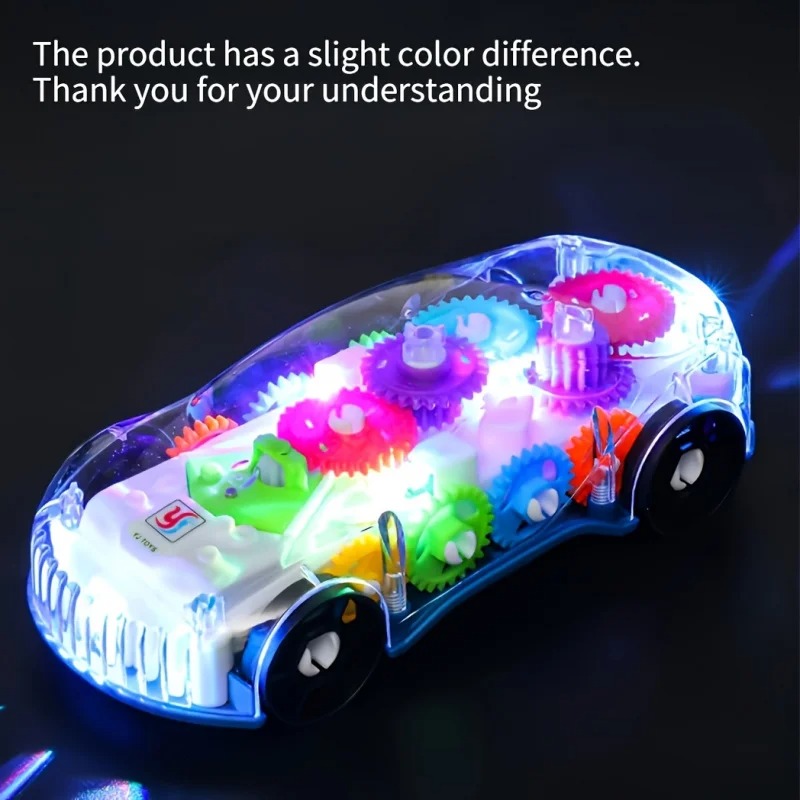 Electric Light Transparent Gear Car - 360°Rotating Stunt Car，With music and lights，Colorful Plastic Toys，Suitable for Children，