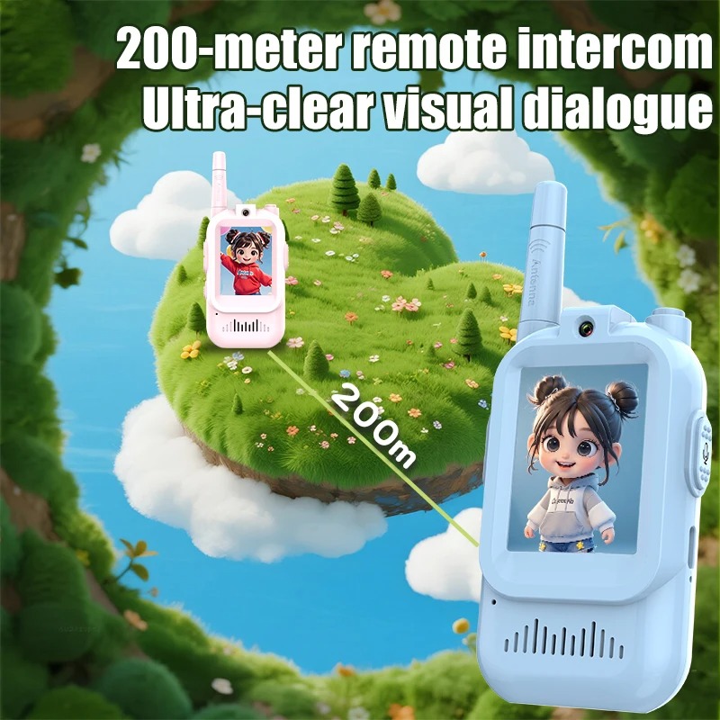 2pcs/pack JK200 Children Video Intercom 2-Inch Screen 200M Long Range Visual Walkie Talkies Voice Change 1500mAh Type-C Charging