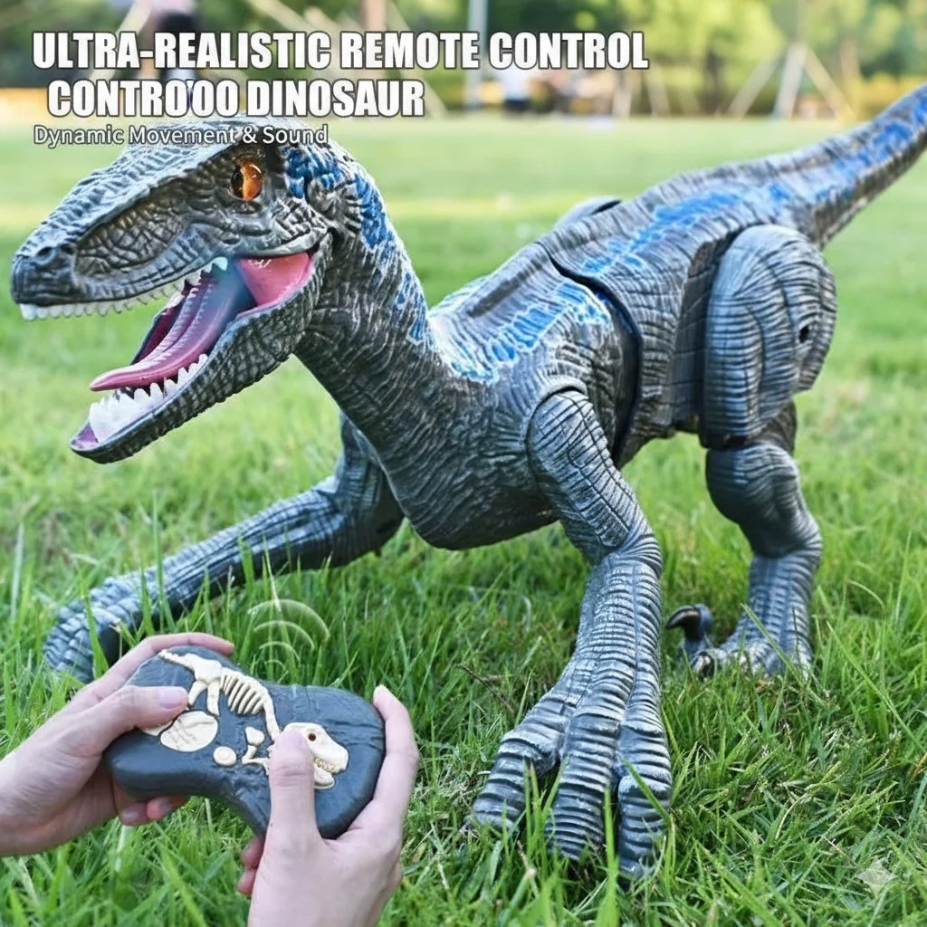 Electric Remote Control Walking Dinosaur Toy Realistic Screaming Velociraptor Model Gift For Boy Jurassic Sound Action Kids Gift