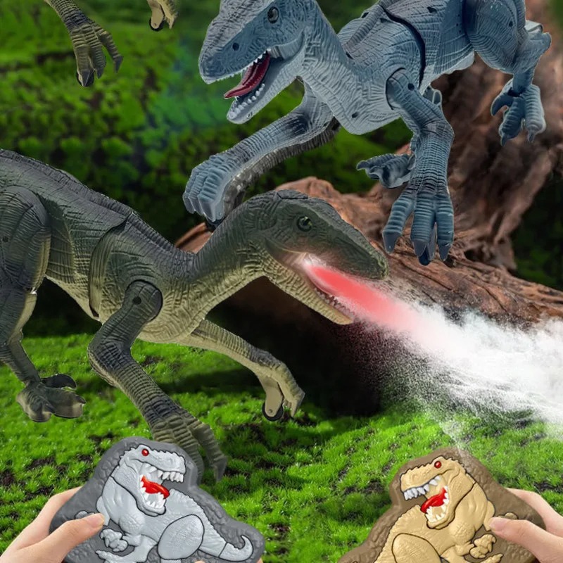 Electric Remote Control Walking Dinosaur Toy Realistic Screaming Velociraptor Model Gift For Boy Jurassic Sound Action Kids Gift